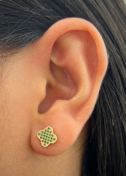 Topos Lucky Clover con Swarovski Verde 2gr / 0.7cm / 7mm — Oro Amarillo