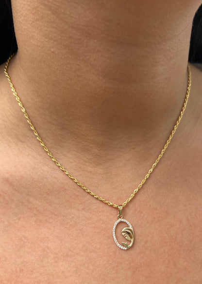 Dije Virgen Maria con Swarovski Blanco 1gr / 2.4cm / 12mm — Oro Amarillo