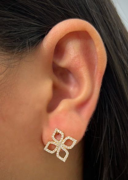Topos flor con swarovski blanco 2.5gr / Largo 1.6cm — Oro Amarillo