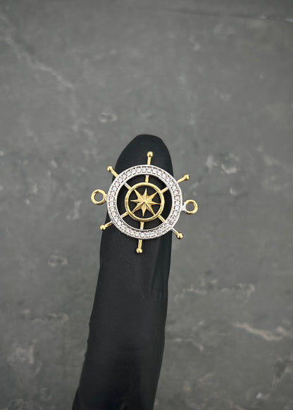 Herraje timon con brujula swarovski blanco 2.2gr / Largo 2.4cm / Oro Amarillo Nac B