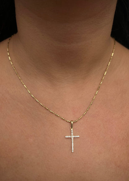 Dije de cruz con swarovski blanco 1.25gr / Largo 3cm / Oro Amarillo Nac M