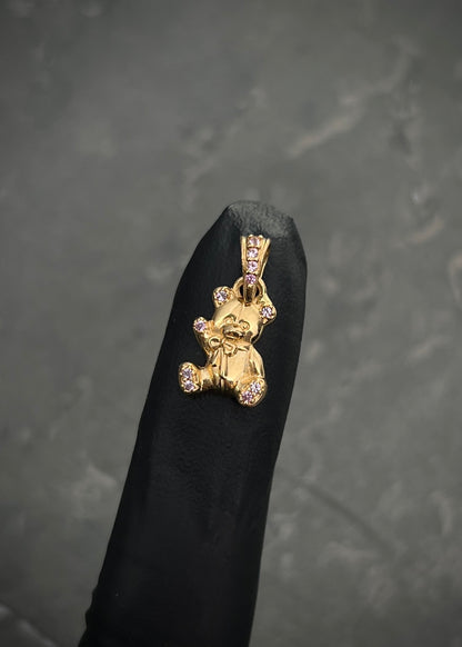 Dije oso con swarovski morado 1.3gr / Largo 1.7cm / Oro Amarillo Nac B