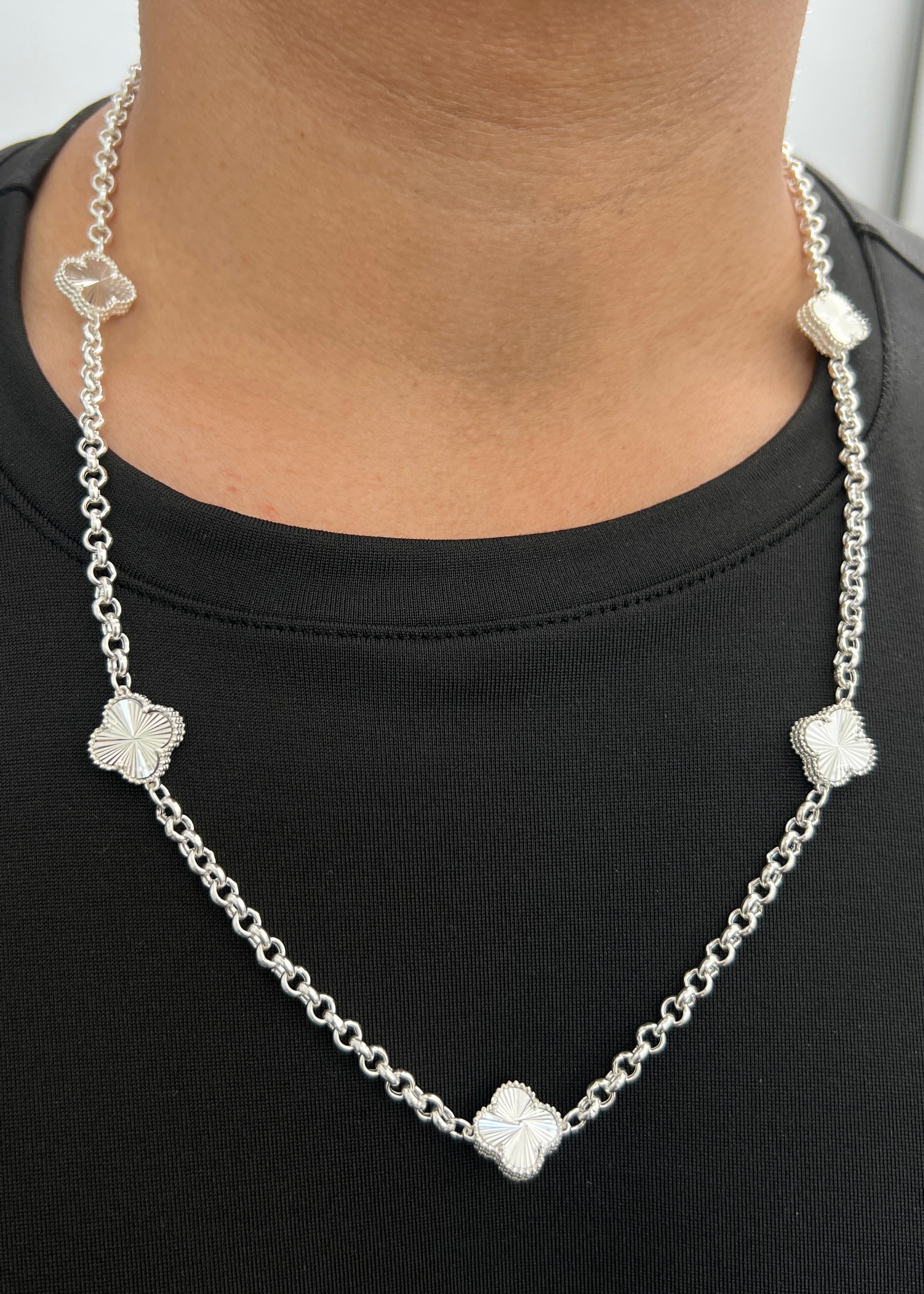 Cadena Lucky Clover Diamantada 19.7gr / 60cm / 14mm — Plata 925