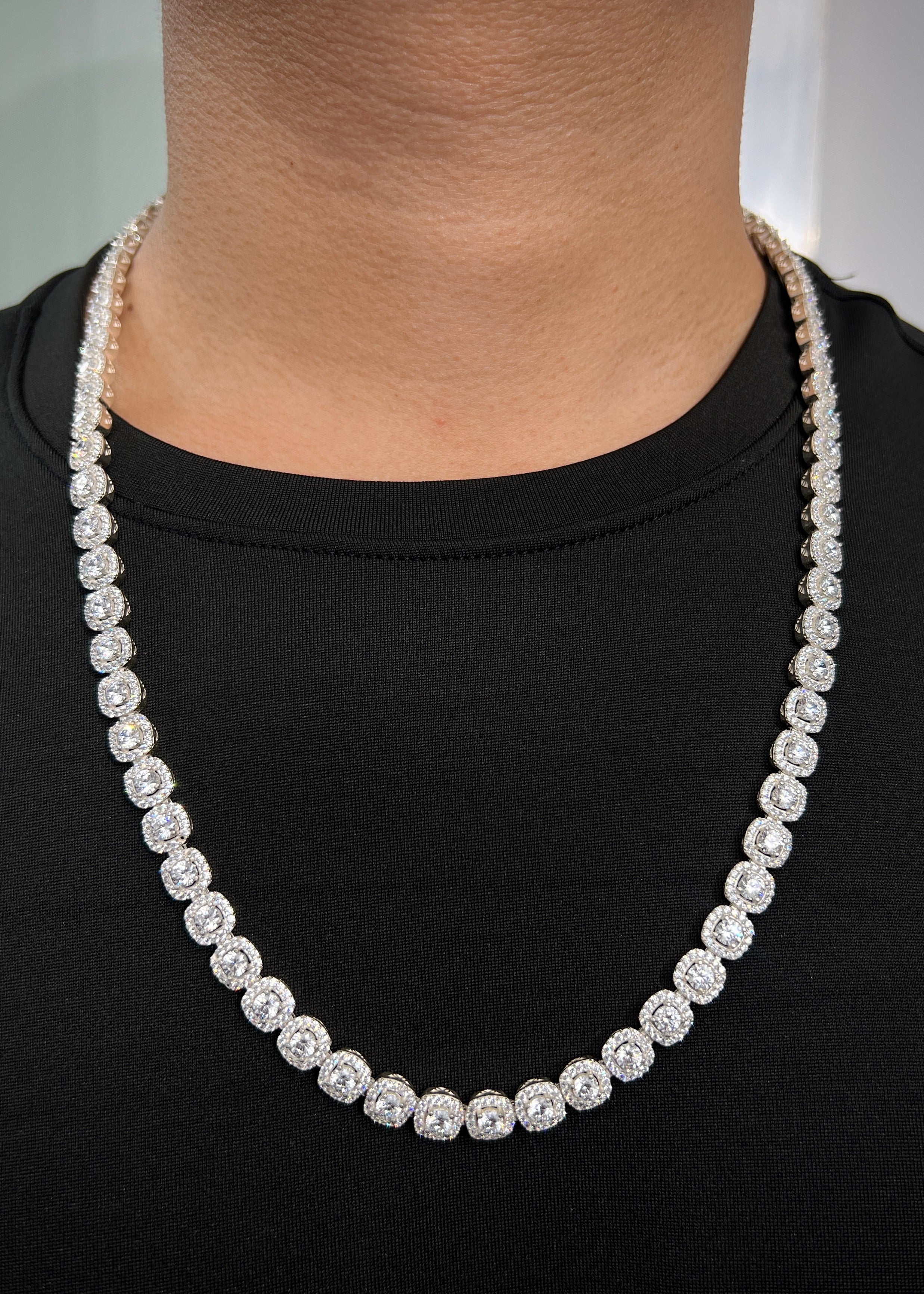 Cadena tenis con swarovski blanco 76.2gr / Largo 65cm / Plata B