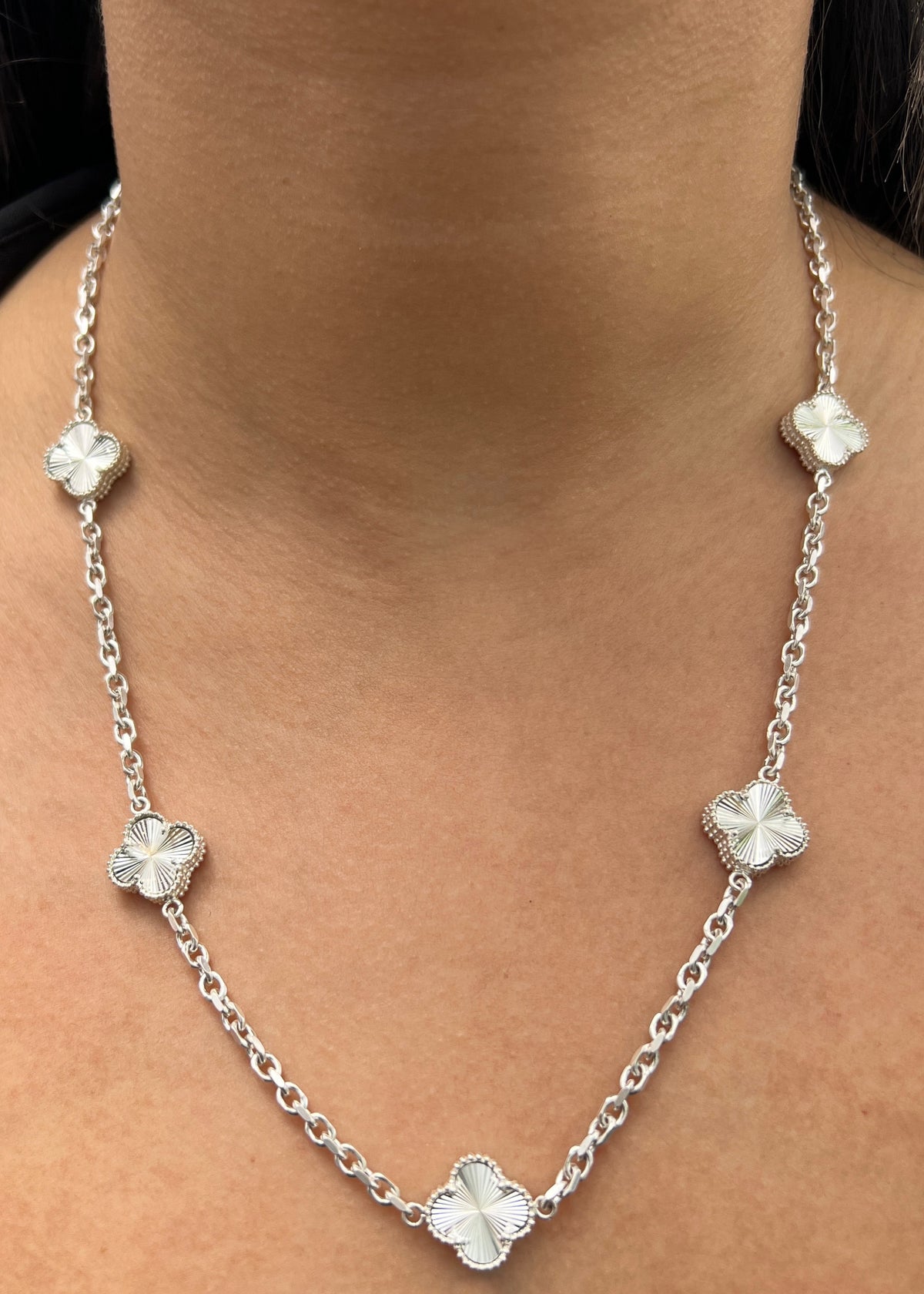 Cadena Lucky Clover Diamantada 23.7gr / 50cm / 13.8mm — Plata 925
