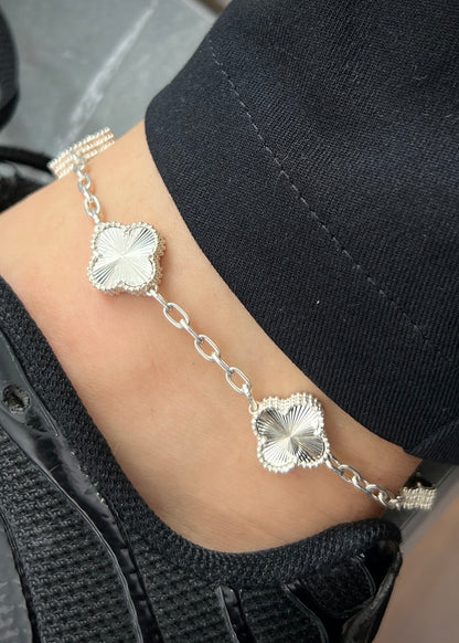 Tobillera Lucky Clover Diamantada 14.9gr / 24cm / 13.8mm — Plata 925