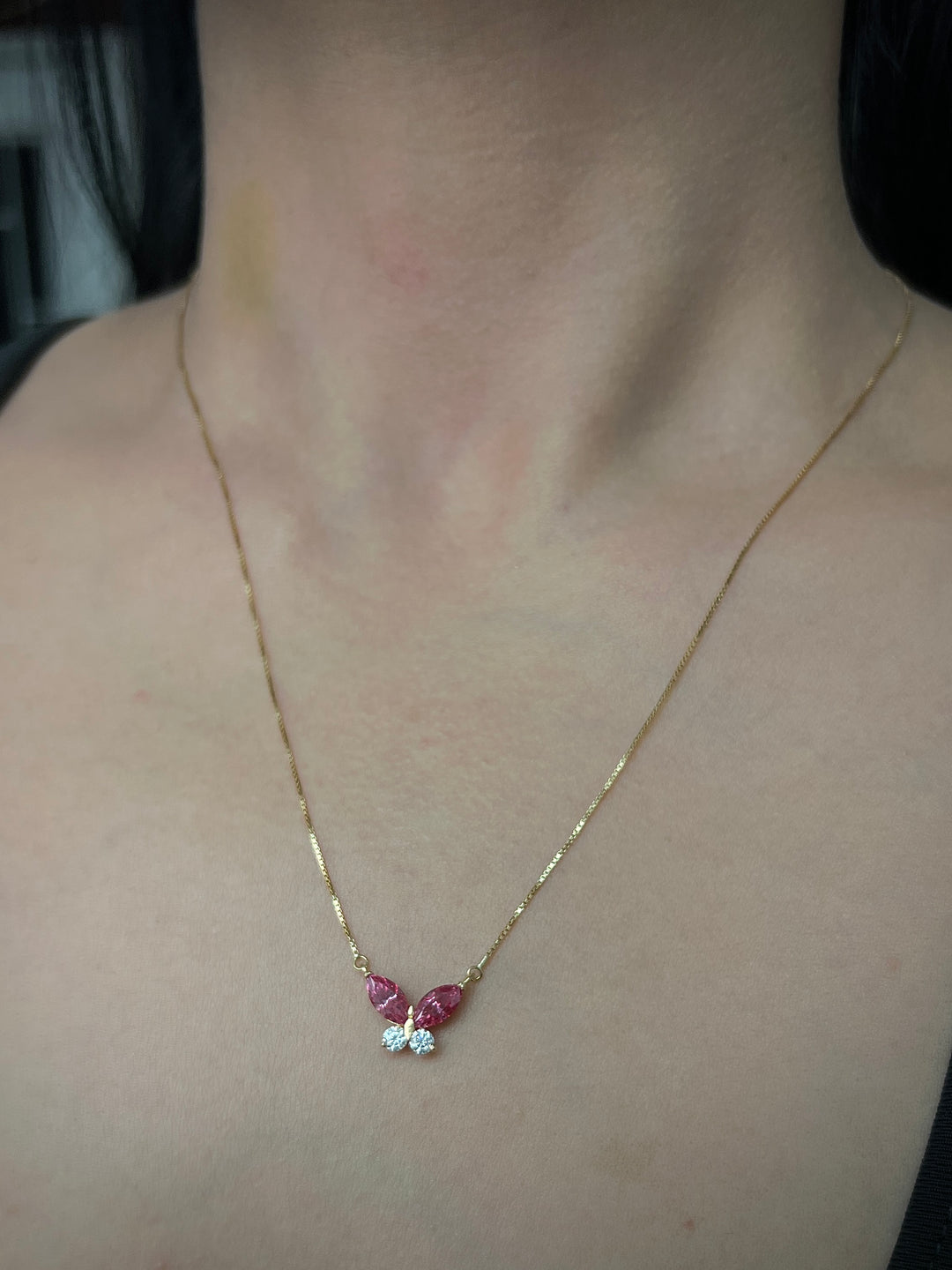 Cadena Mariposa Con 300Pts Moissanita 2.6gr / Largo 45cm — Oro Amarillo