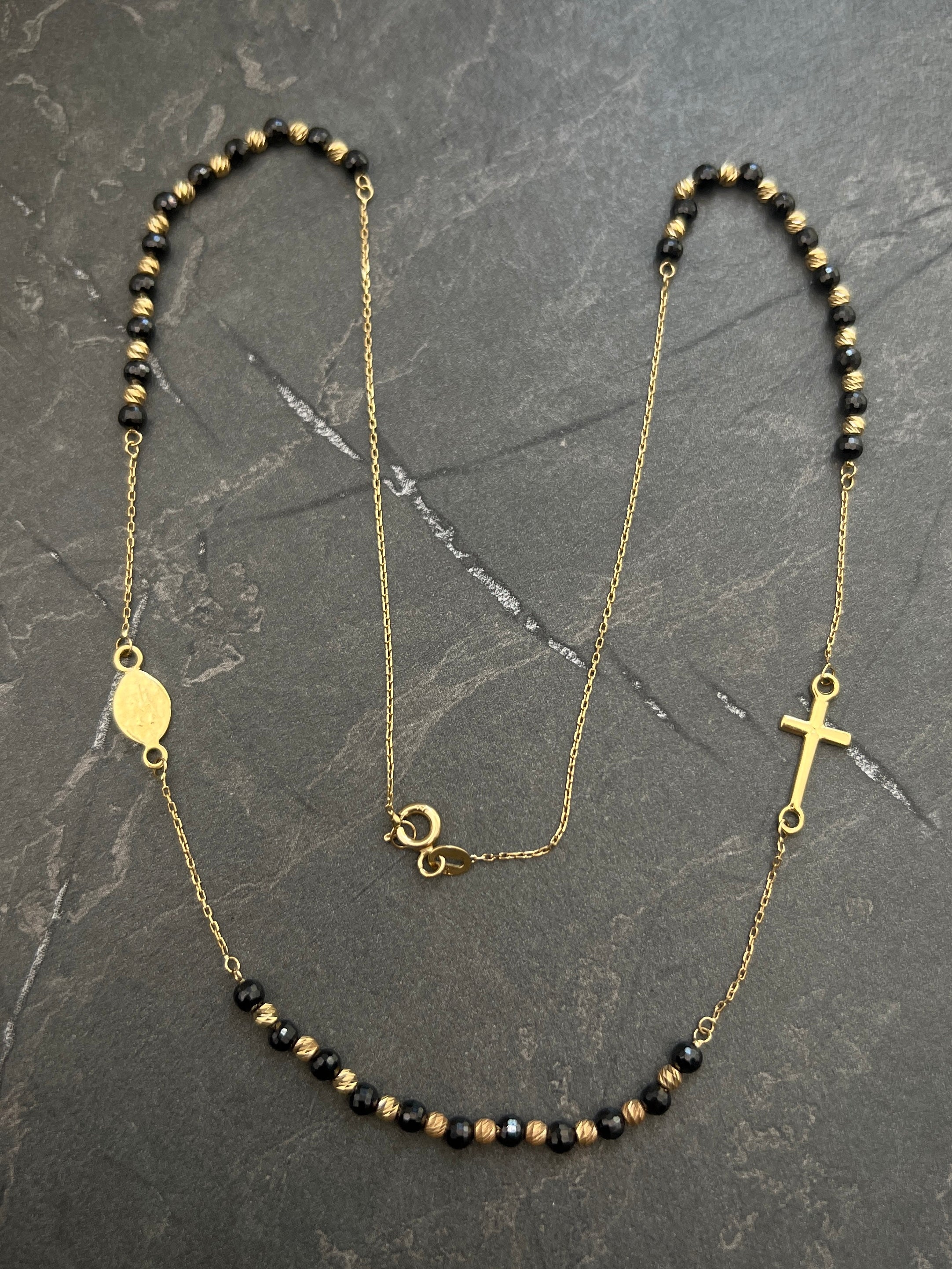 Cadena tipo denario con swarovski negro 5.65gr / Largo 45cm / Oro Amarillo italy +3 P