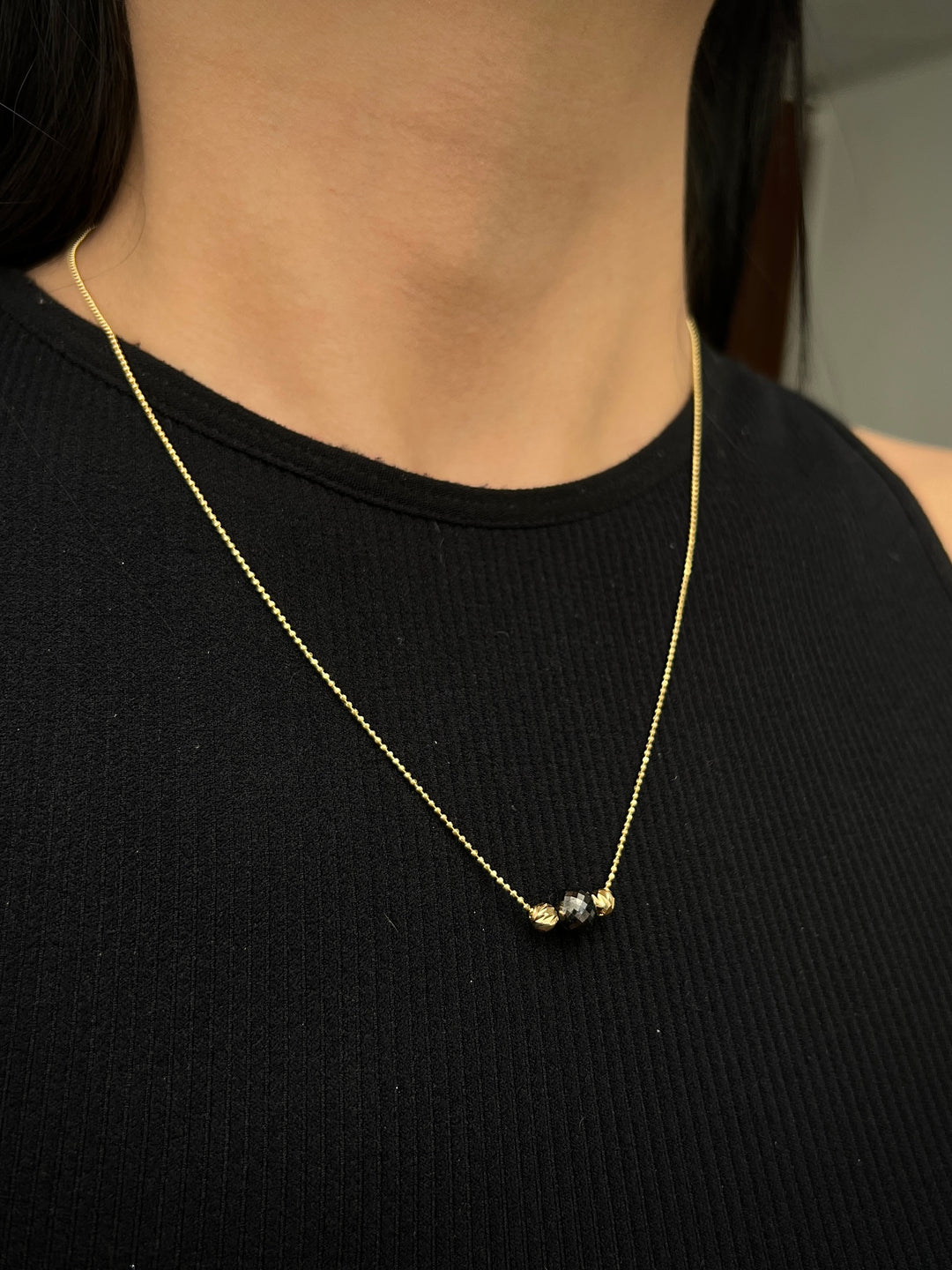 Cadena mini militar con 2.50qts de diamante negro 2.35gr / Largo 45 cm — Oro Amarillo
