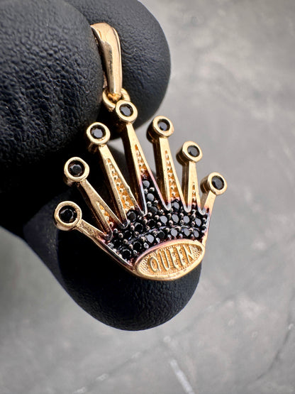 Dije de corona rx con swarovski negro 2.25gr / 2.5cm / Oro Amarillo Nac B