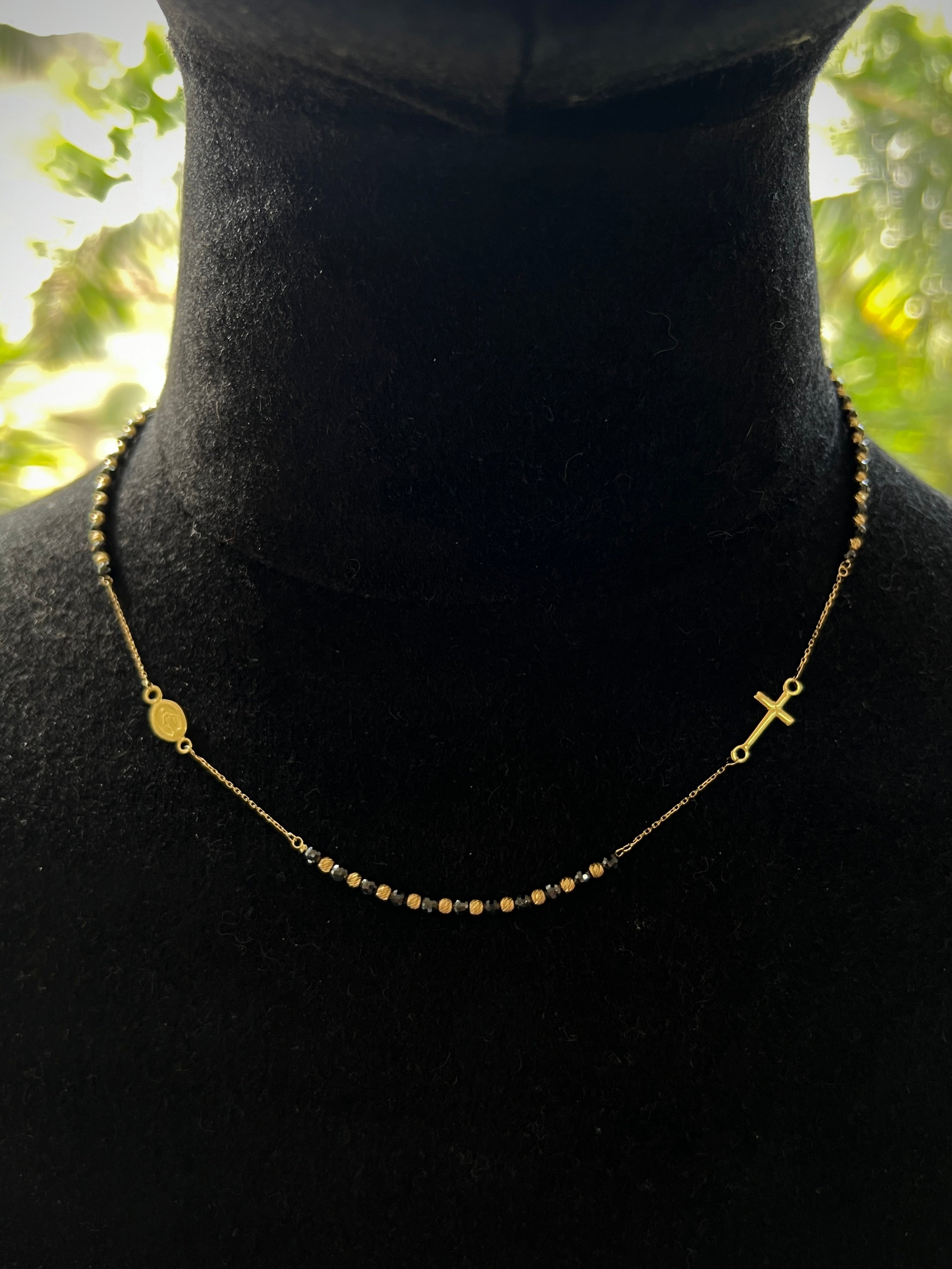 Cadena tipo denario con swarovski negro 5.65gr / Largo 45cm / Oro Amarillo italy +3 P