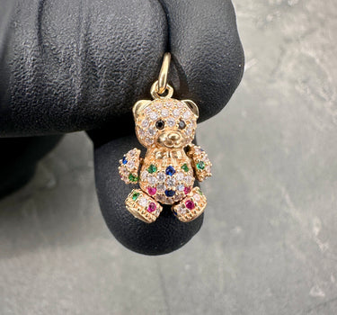 Dije de oso articulado con swarovski multicolor 2.45gr / 2cm / Oro Amarillo Nac B