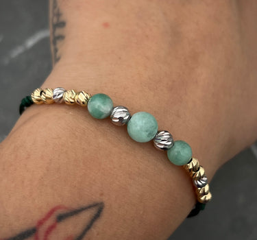Pulsera hilo verde con 595pts de morralla y bolas diamantadas 1.4gr / Dos Oros (Joya) M