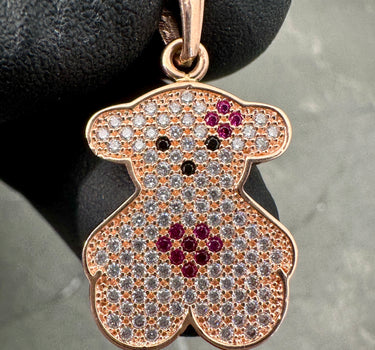 Dije de oso th con swarovski blanco y fucsia 2.2gr / 2.8cm / Oro Rosado Nac B