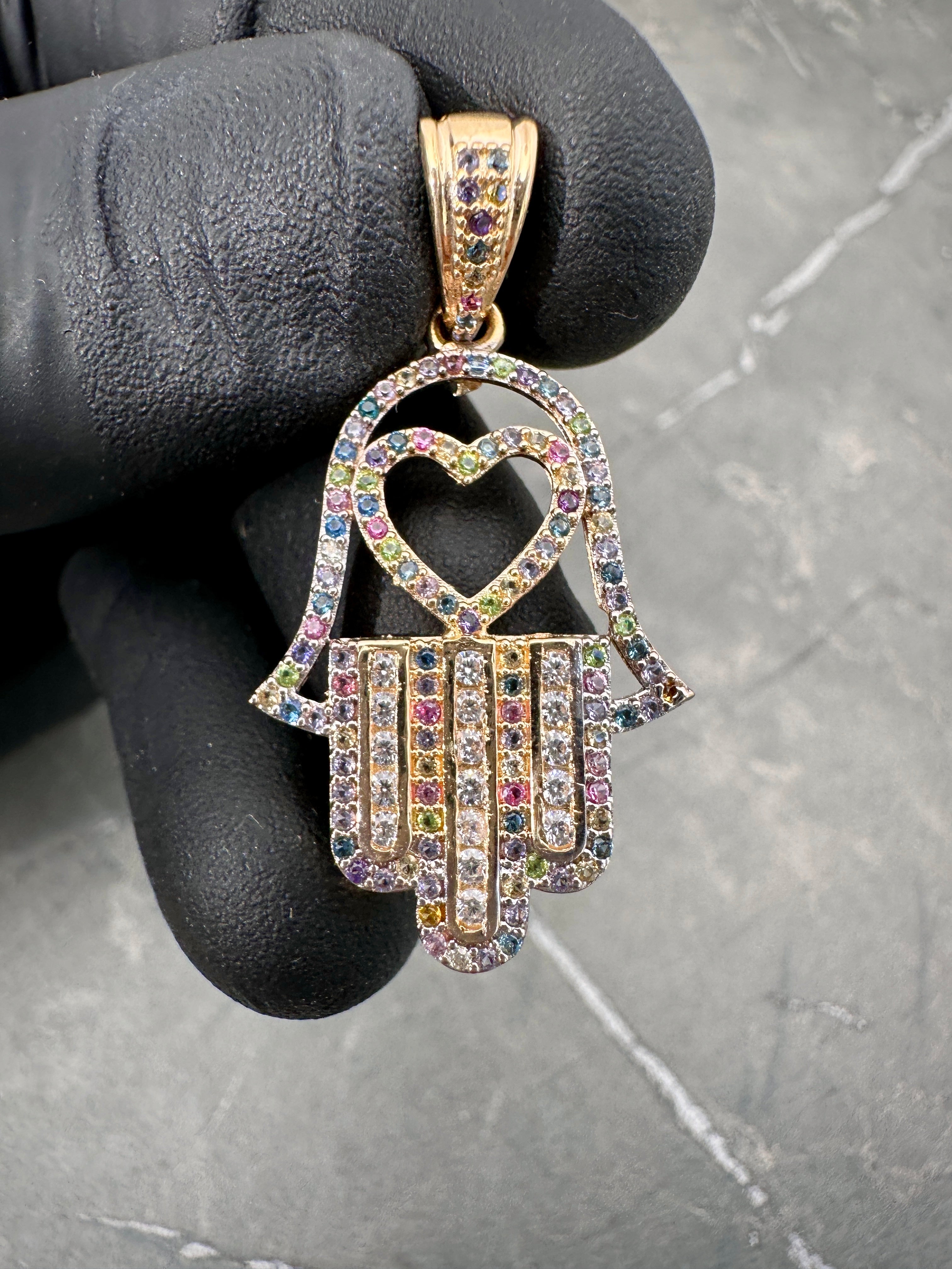 Dije mano hamsa con swarovski multicolor 4.4gr / 4cm / Oro Amarillo Nac B