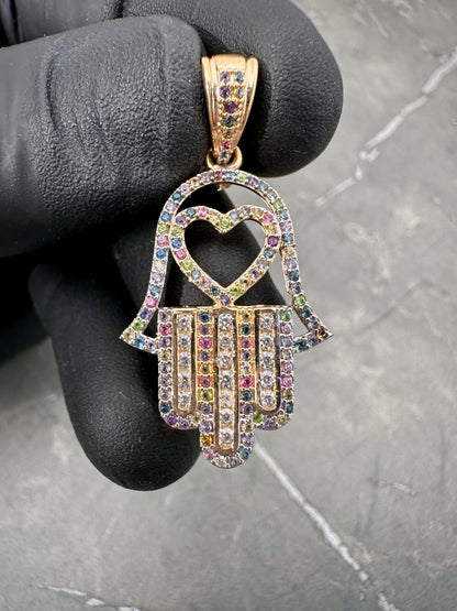 Dije mano hamsa con swarovski multicolor 4.4gr / 4cm / Oro Amarillo Nac B