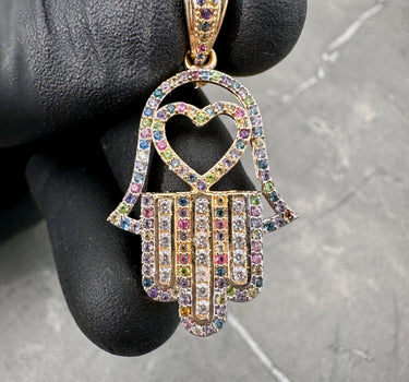 Dije mano hamsa con swarovski multicolor 4.4gr / 4cm / Oro Amarillo Nac B
