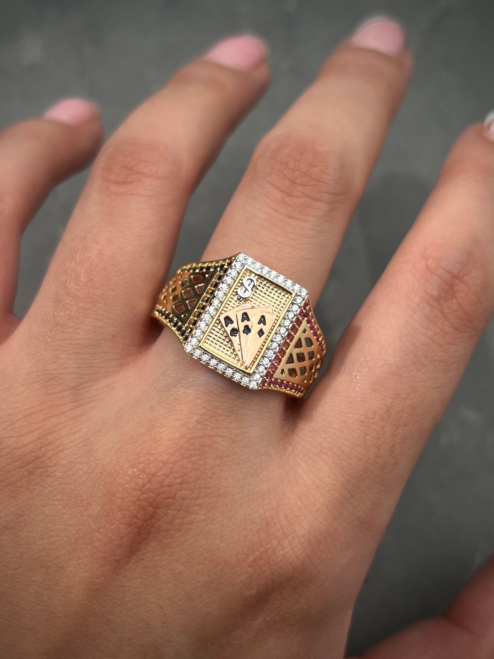Anillo De Cartas Poker 8.55gr / TALLA 12 / Tres Oros Nac M