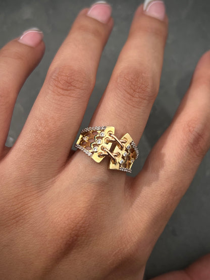 Anillo De COrset Con Swarovski 4.8gr / TALLA 6 1/2 / Dos Oros Nac M