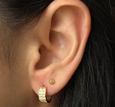 Candongas doble carril con swarovski blanco 2.95gr / Largo 1cm / Oro Amarillo italy cte B