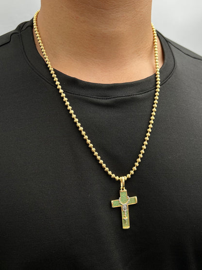 Dije cruz con swarovski verde 6.25gr / Largo 4.8cm / Dos Oros Nac P