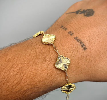 Pulso aro seguido lucky clover diamantado 11.6gr / Largo 17 cm / Oro Amarillo italy cte B