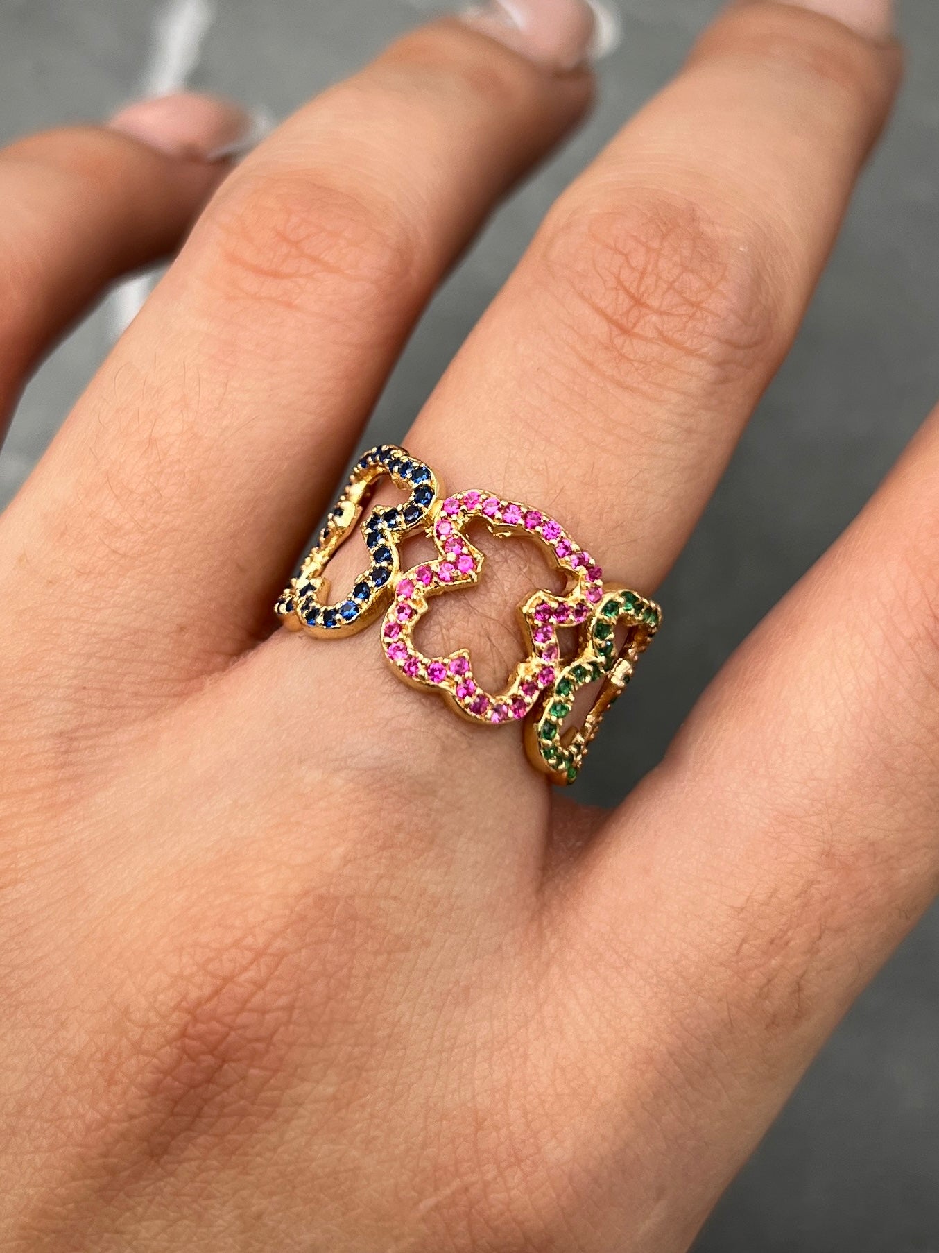 Anillo De Osos TH Con Swarovski Multicolor 4.4gr / Talla: 6 /  Oro Amarillo Nac M