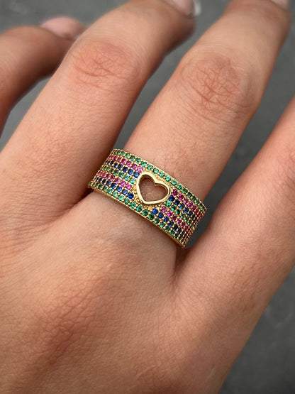 Argolla Con Corazon Y Swarovski Multicolor 4.8gr / Talla: 6 1/4 Oro Amarillo Nac M