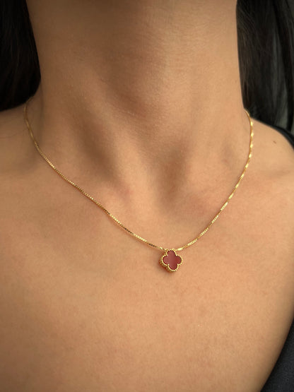 Cadena Lucky Clover Piedra Roja Tejido Veneciana 3.25gr / Largo 40cm / Oro Amarillo italy cte B