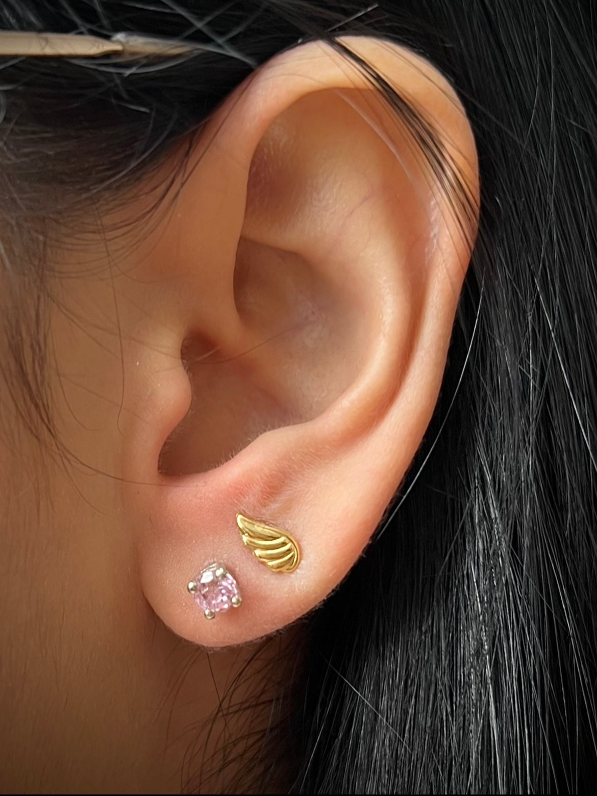 Topos con swarovski rosado 1.4gr / Oro Blanco Nac B