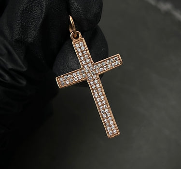 Dije Cruz Con Swarovski Blanco 1.95gr / Largo 3.6cm / Oro Rosado Nac M