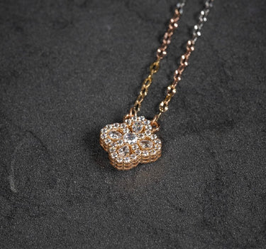 Cadena lucky clover con swarovski blanco 3.85gr / Largo 45cm / Tres Oros italy cte M