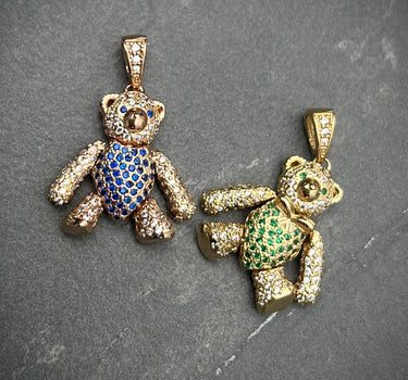 Dije De Oso articulado Con Swarovski Verde Y Blanco 7.8gr / Largo 3cm / Oro Amarillo Nac B