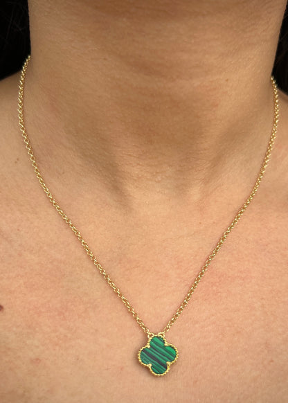 Cadena lucky clover piedra verde 3.45gr / Largo 45cm / Oro Amarillo italy cte M
