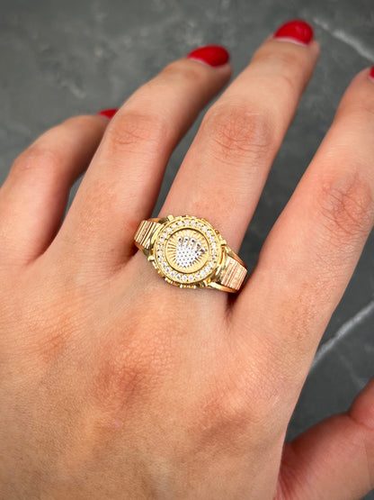 Anillo Corona Rx Con Swarovski BLAnco 7.25gr / TALLA 9 1/2 / Tres Oros Nac P