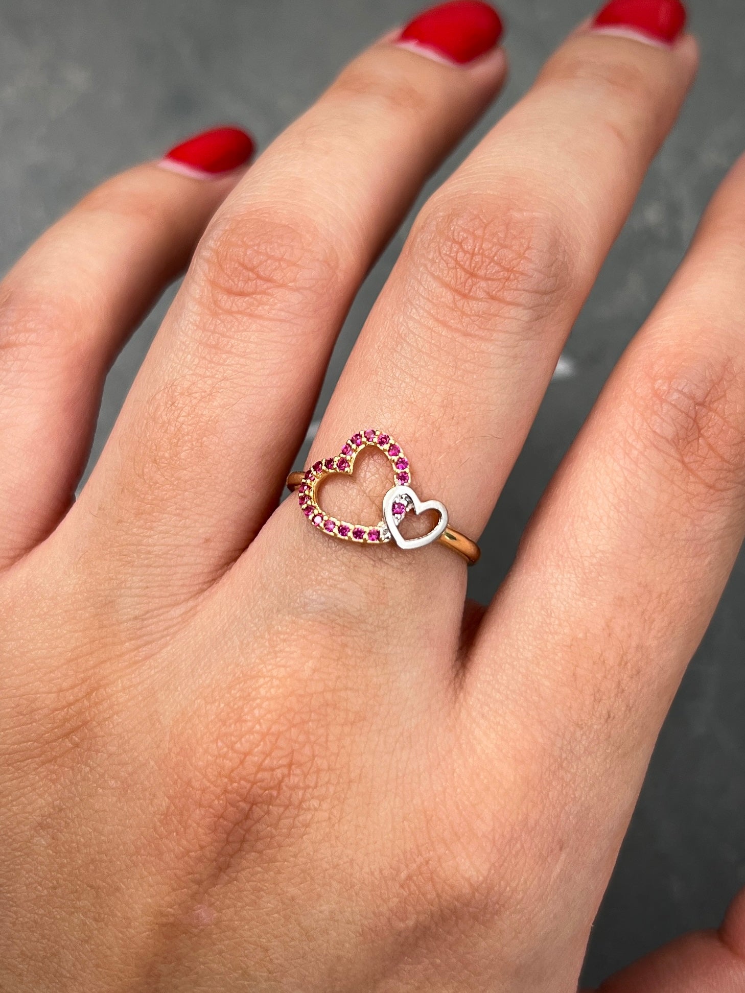Anillo Corazon SWarovski Fucsia 1.7gr / TALLA 5 / Dos Oros Nac P