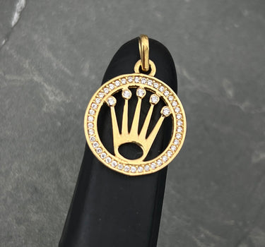 Dije rx con swarovski blanco 2.7gr / Largo 2.5cm / Oro Amarillo Nac M