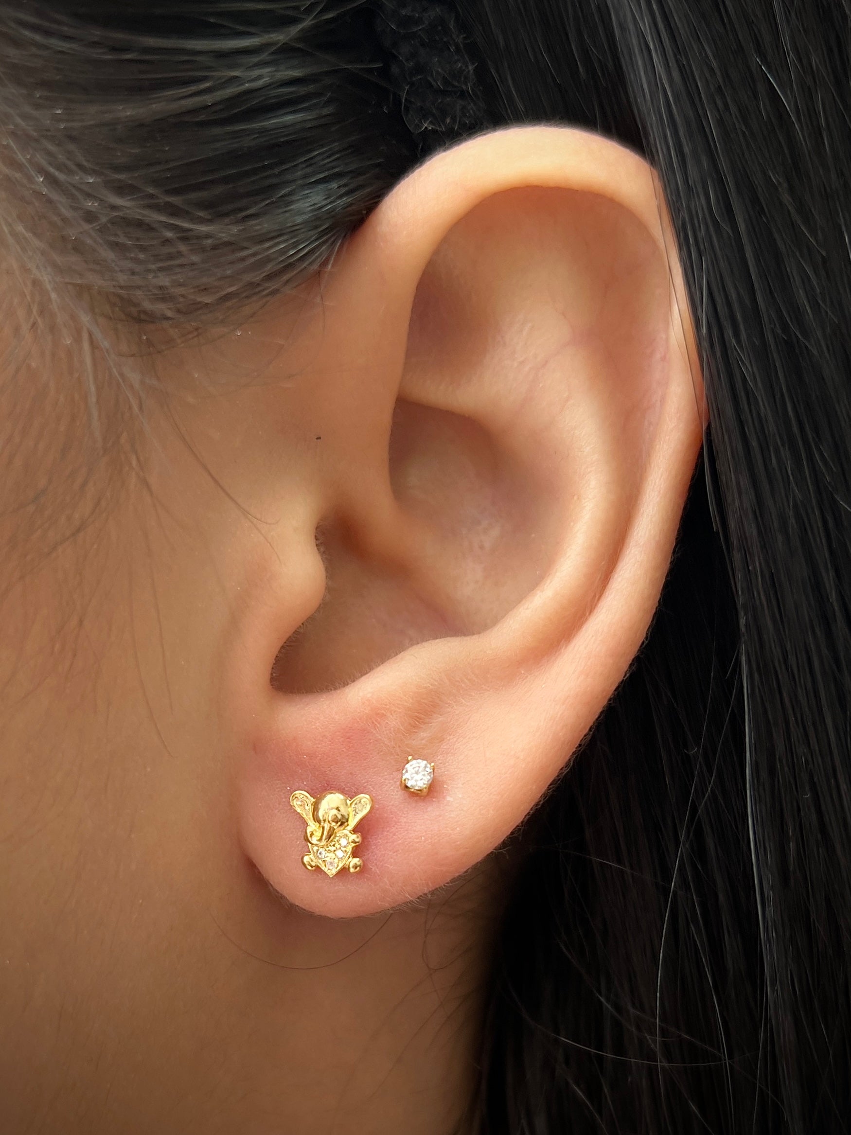 Topos elefante con corazon y swarovski blanco 1gr / 0.7cm / Oro Amarillo Nac B
