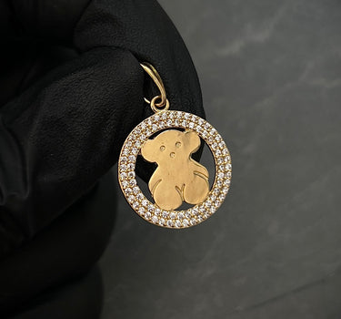 Dije Medalla De OSo TH COn Swarovski blanco 2.6gr / Largo 2.5cm / Oro Amarillo Nac M
