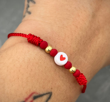 Pulsera en hilo rojo con corazon y bolas lisas 4mm 0.2gr / Oro Amarillo (Joya) M