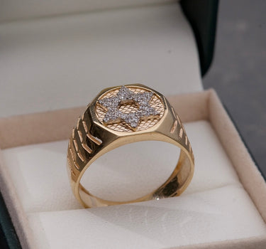 Anillo estrella de david con swarovski blanco 7gr / Oro Amarillo Nac M