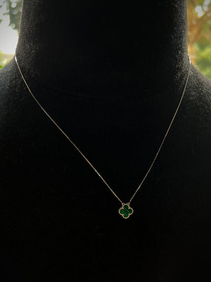 Cadena Lucky Clover Piedra Verde 1.7gr / Largo 45cm / Oro Blanco italy cte P