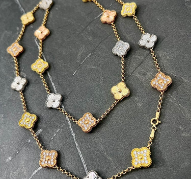 Cadena lucky clover Diamantada 68gr / Largo 70cm / Tres Oros italy cte M