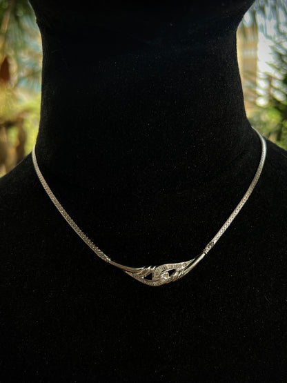 Cadena Rustica Tejido Serpiente Con 110Pts De Diamante 14.25gr / Largo 40cm / Oro Blanco (Joya)*
