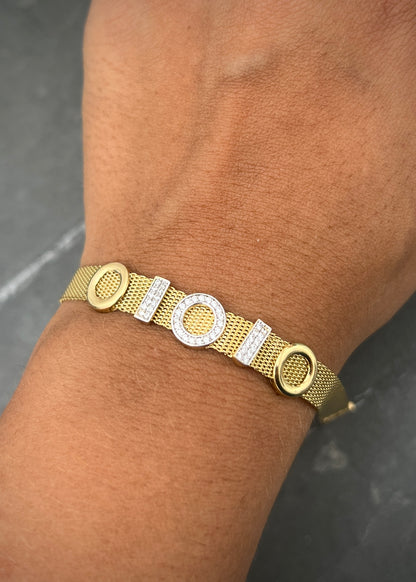Pulso rustico con swarovski blanco 13.15gr / Largo 19cm / Oro Amarillo italy +2 P