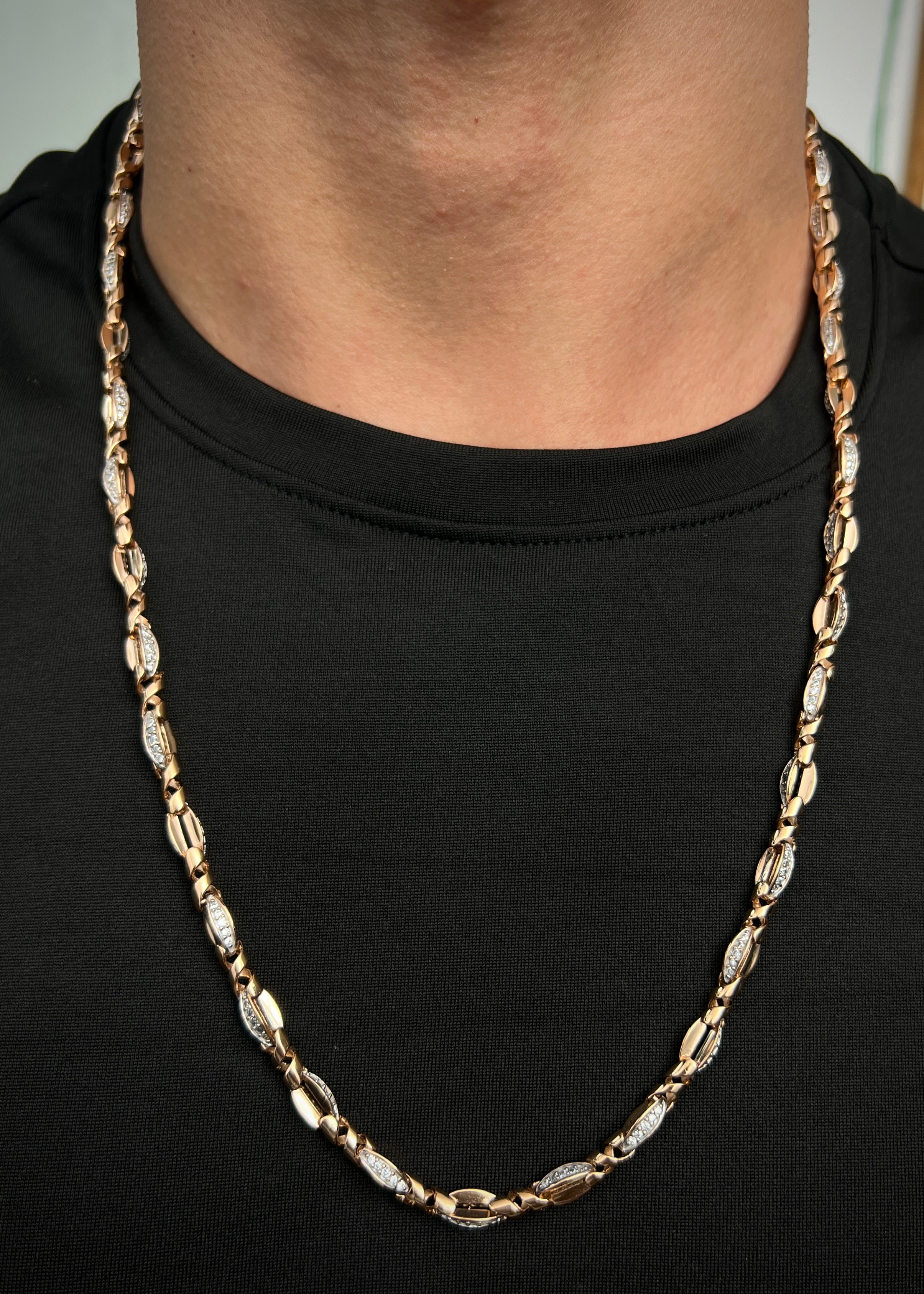 Cadena rustica con swarovski blanco 61.25gr / Largo 68cm / Oro Rosado Nac M