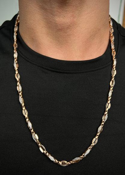 Cadena rustica con swarovski blanco 61.25gr / Largo 68cm / Oro Rosado Nac M