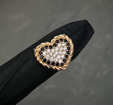 Herraje de corazon con swarovski negro y blanco 2.4gr / Largo 1.2cm / Oro Rosado Nac B