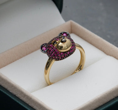 Anillo de oso con swarovski rosado 3.75gr / Oro Amarillo Nac P