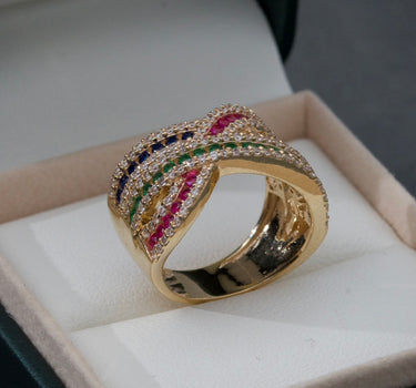 Anillo de lineas con swarovski multicolor 7.7gr / Oro Amarillo Nac M